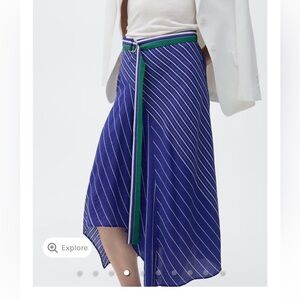 Blue Striped Asymmetrical Women's Skirt